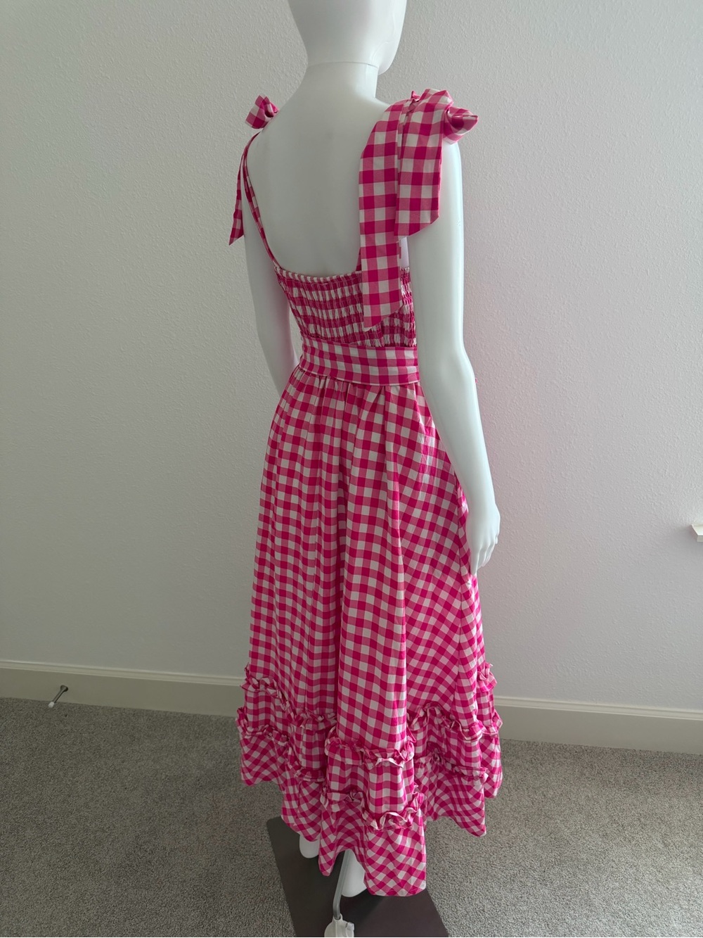 &merci Pink Gingham Maxi Dress with Tie Shoulders and Waist - Picture 5 of 10